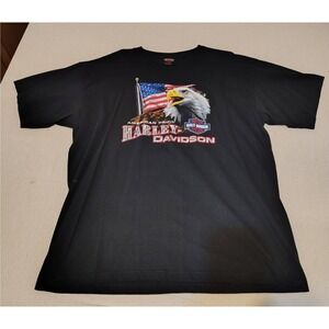 Harley Davidson Mens 2X American‎ Pride Eagle Flag Graphic T Shirt Black Y2K JJ